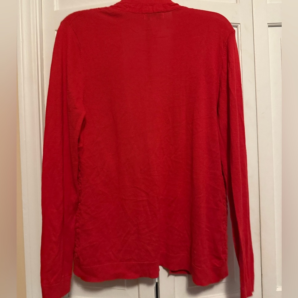 Kim Rogers large Vibrant Red Cardigan Sweater textured front thin lightweight - Picture 4 of 5